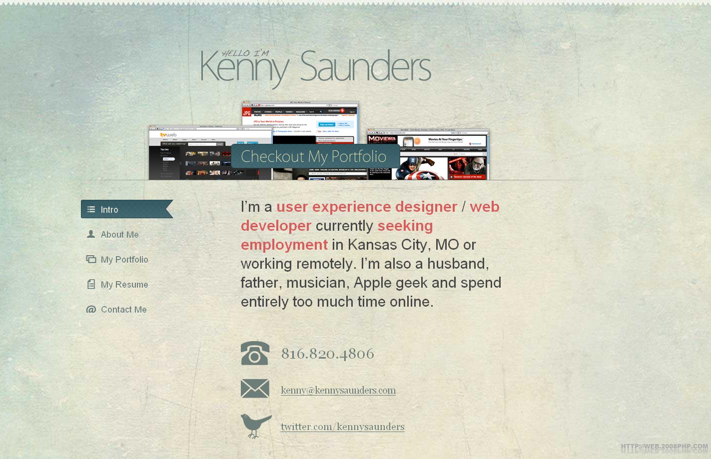 网站截图-肯尼桑德斯的作品集个人网页设计师