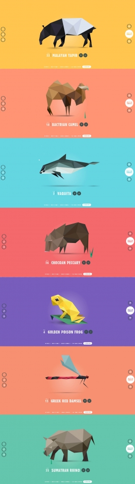 栩栩如生的几何图形演变组成的动物HTML5酷站！里面有30种濒危物种几何图。