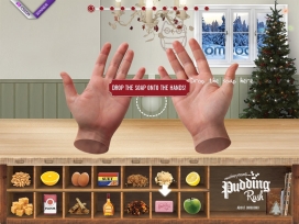 全力以赴创建不错的圣诞布丁圣诞大战！一个很有趣的HTML5动手游戏网站，首先第二部是拖动香皂洗手，然后选择水果等等。自己动手做美食沙拉水果