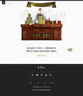 欢迎来到Stu的厨房！自制盐水泡菜番茄汁果酱食品。网站首页的广告大图采用HTML5技术缓冲往左右滚动特效。导航采用手绘形式设计。