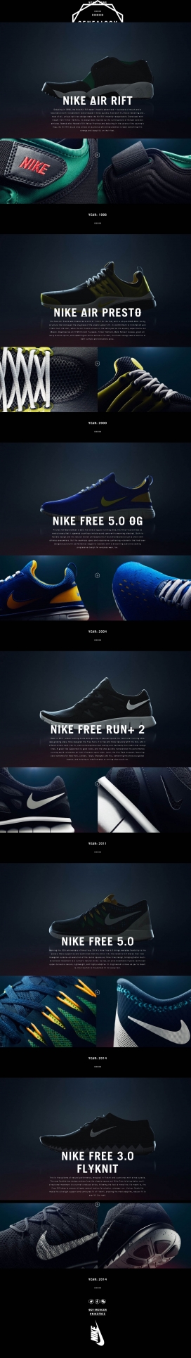 与鞋共舞！NIKE时尚创新运动鞋HTML5酷站。往下拉有许多360度三维旋转鞋特效。