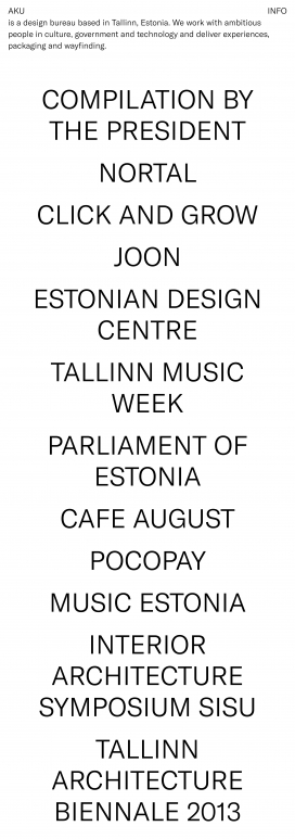 爱沙尼亚塔林AKU设计工作室酷站！ 我们开发策略，创建概念并在不同媒体上实施解决方案。