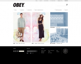 欧美OBEY CLOTHING时装网站。一个渐进式的设计，经典的街头服饰，服装基本结构。的艺术家和设计师谢泼德费尔雷的设计的基础上。