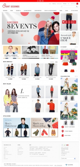 韩国八秒服装购物网站！比较典型的韩式服装购物网站排版，设计得比较清爽干净。导航下拉菜单也采用了Jquery缓冲效果。