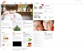 韩国SK通信服务企业公司网站！清爽的白底背景加小红点缀。