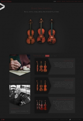 KLOSS VIOLINS小提琴音乐艺术乐器酷站。设计很奢华大气的小提琴页面。